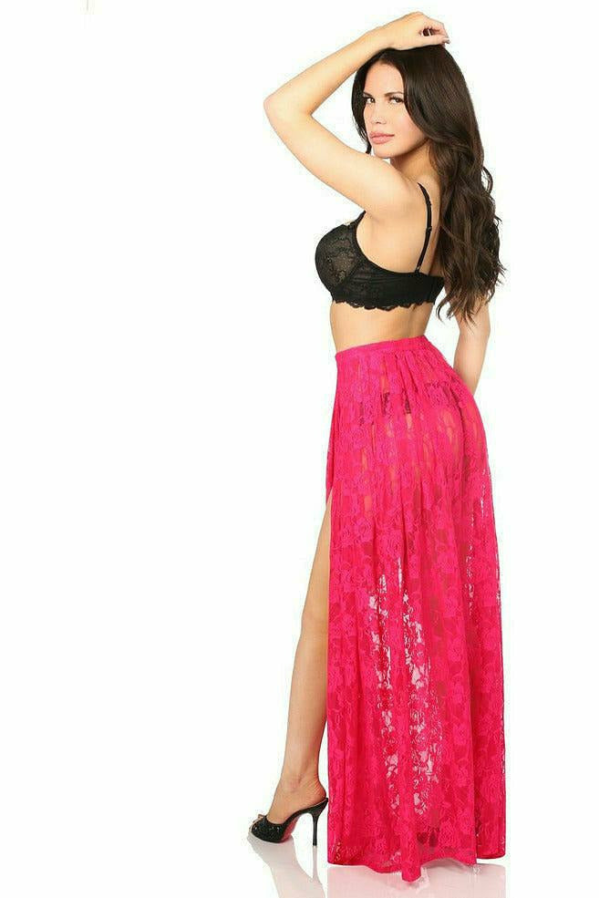 Daisy Corsets Sheer Fuchsia Lace Skirt - Flyclothing LLC