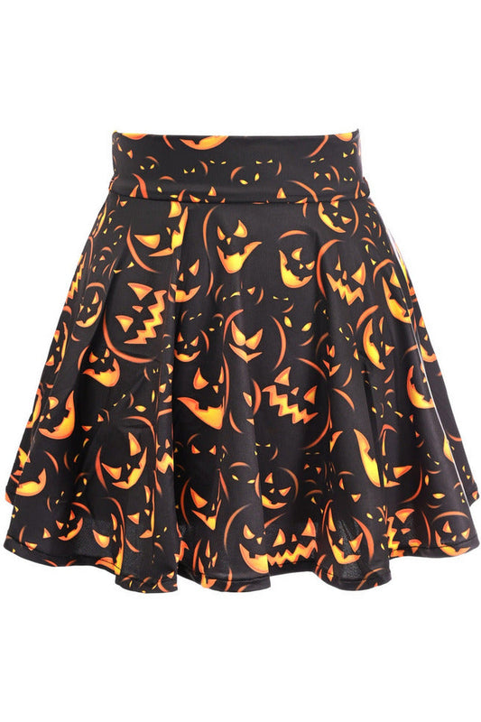 Daisy Corsets Scary Pumpkin Print Stretch Lycra Skirt