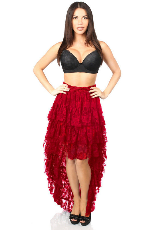 Daisy Corsets Red High Low Lace Skirt