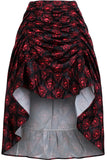 Daisy Corsets Red & Black Skull Satin Adjustable High Low Skirt - 34" Long