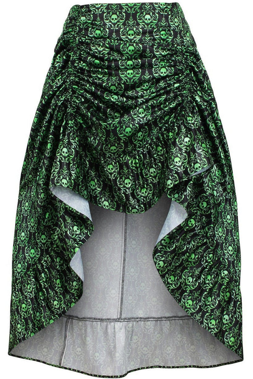 Daisy Corsets Green & Black Skull Satin Adjustable High Low Skirt - Daisy Corsets