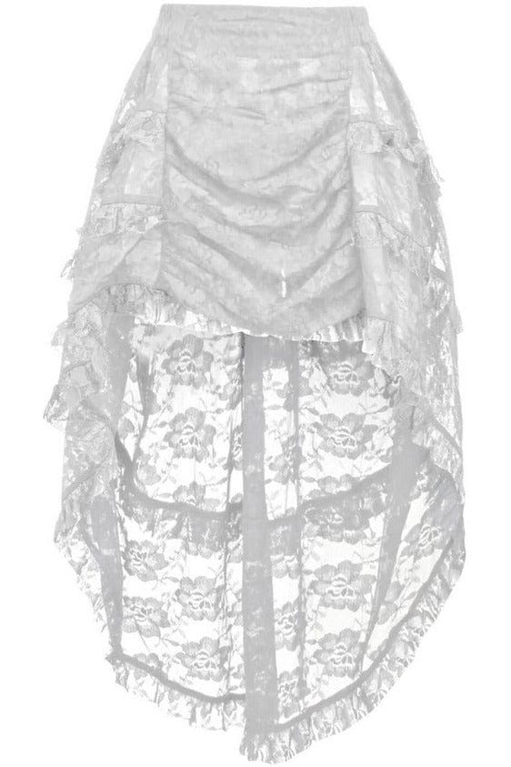 Daisy Corsets White Lace Ruched Front High Low Lace Skirt - Daisy Corsets