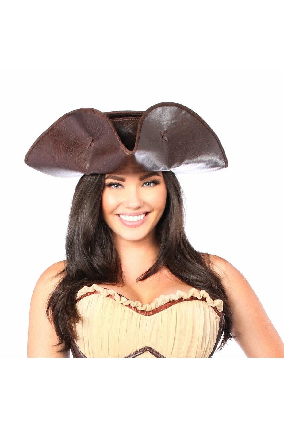 Daisy Corsets Dark Brown Distressed Faux Leather Pirate Hat