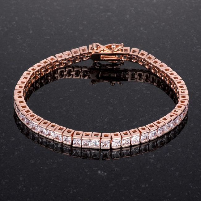 9.7Ct Princess Cut 7in CZ Rose Gold Bracelet - Flyclothing LLC