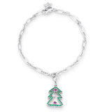 Christmas Tree 0.35ct CZ Rhodium Holiday Charm Bracelet - Flyclothing LLC