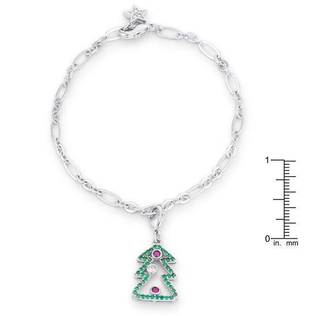 Christmas Tree 0.35ct CZ Rhodium Holiday Charm Bracelet - Flyclothing LLC