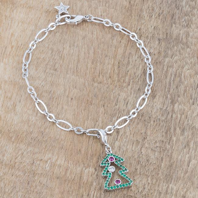 Christmas Tree 0.35ct CZ Rhodium Holiday Charm Bracelet - Flyclothing LLC