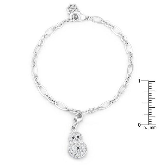 Snowman 0.2ct CZ Rhodium Holiday Charm Bracelet - Flyclothing LLC