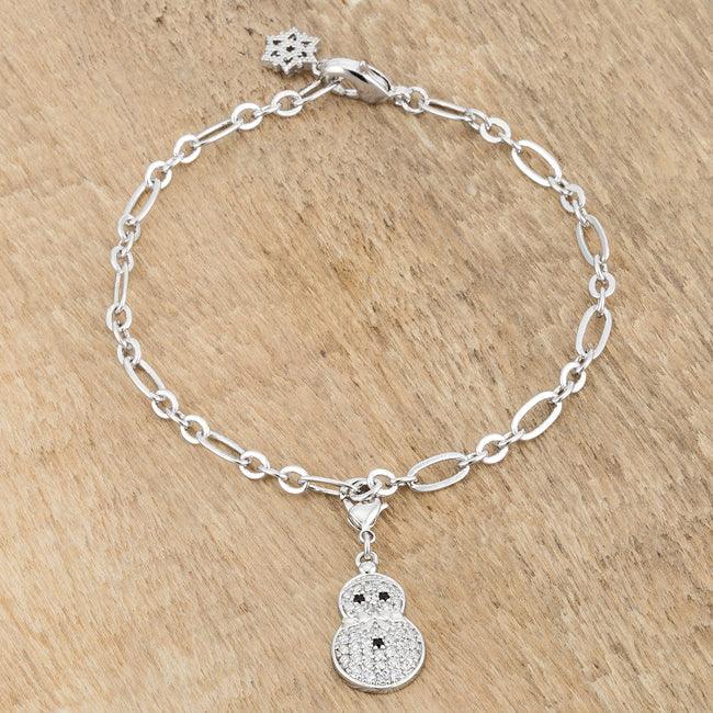 Snowman 0.2ct CZ Rhodium Holiday Charm Bracelet - Flyclothing LLC