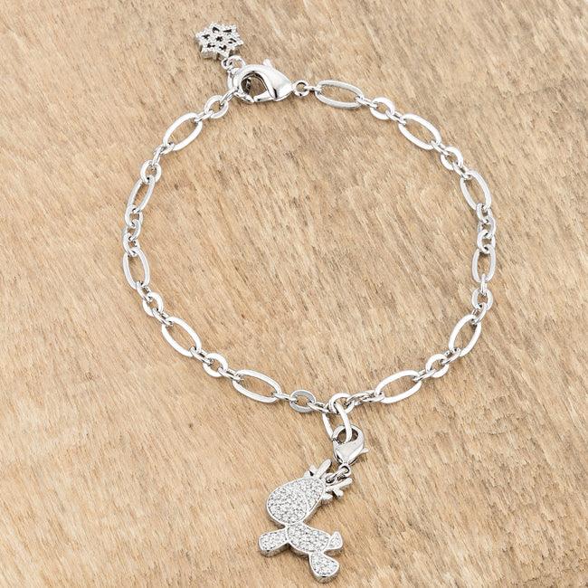 Rudy 0.25ct CZ Rhodium Reindeer Charm Bracelet - Flyclothing LLC