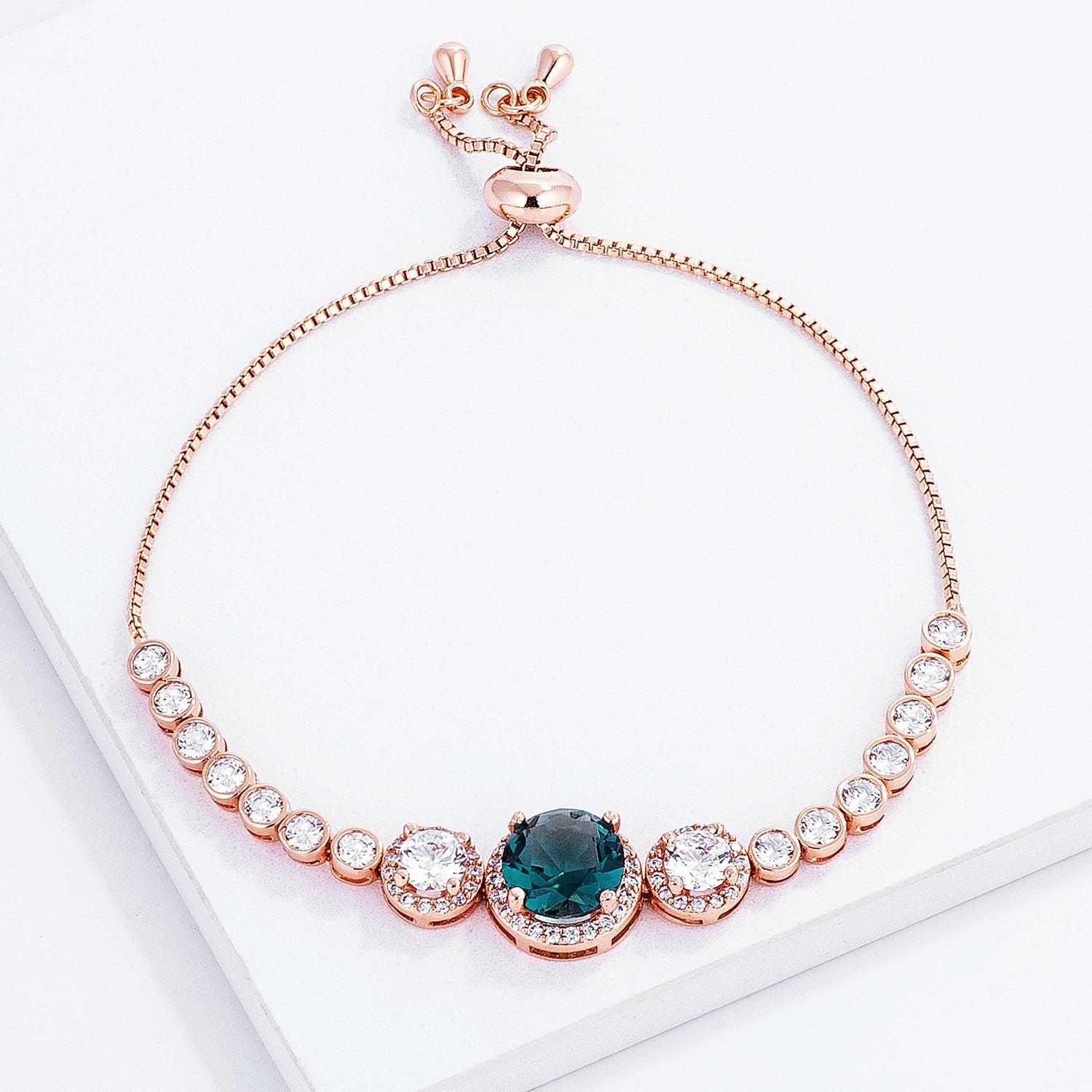 Adjustable Rose Gold Plated Graduated CZ Bolo Style Tennis Bracelet - Flyclothing LLC