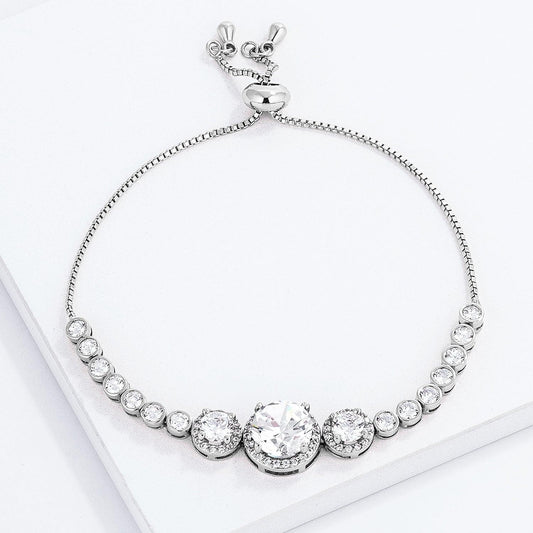 Adjustable Rhodium Plated Graduated Clear CZ Bolo Style Tennis Bracelet - Flyclothing LLC