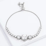 Adjustable Rhodium Plated Graduated Clear CZ Bolo Style Tennis Bracelet - Flyclothing LLC