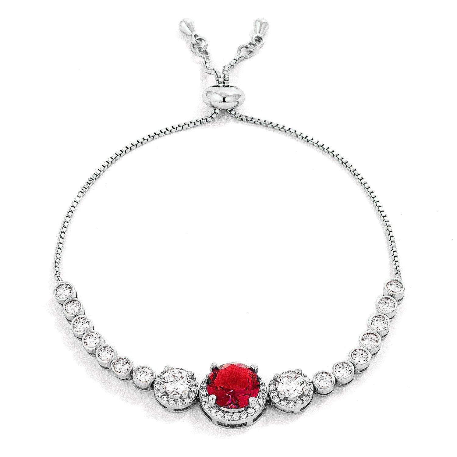 Ruby Red and Clear Graduated CZ Bolo Style Tennis Bracelet - Flyclothing LLC