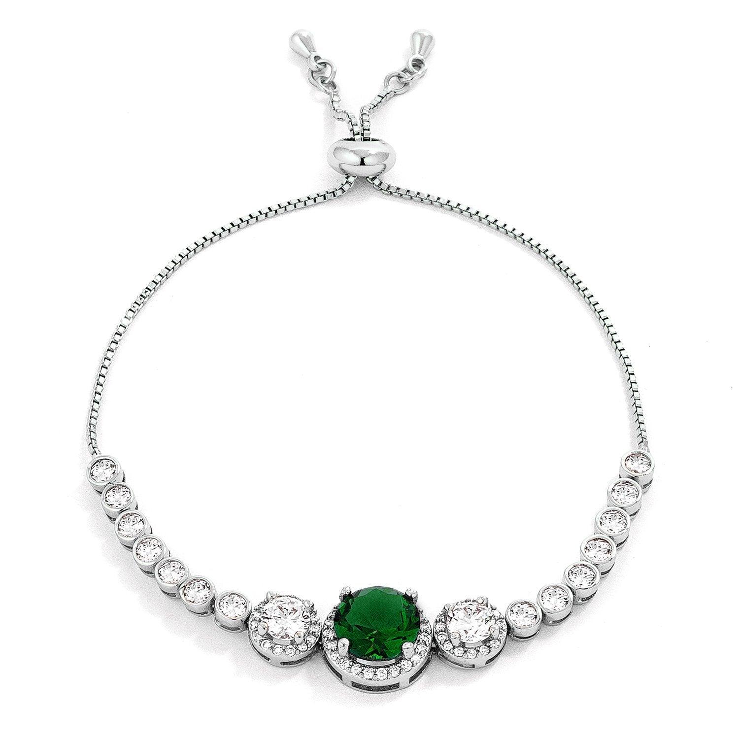 Adjustable Graduated Emerald Green & Clear CZ Bolo Style Tennis Bracelet - Flyclothing LLC