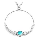 Adjustable Rhodium Plated Graduated Aqua CZ Bolo Style Tennis Bracelet - Flyclothing LLC