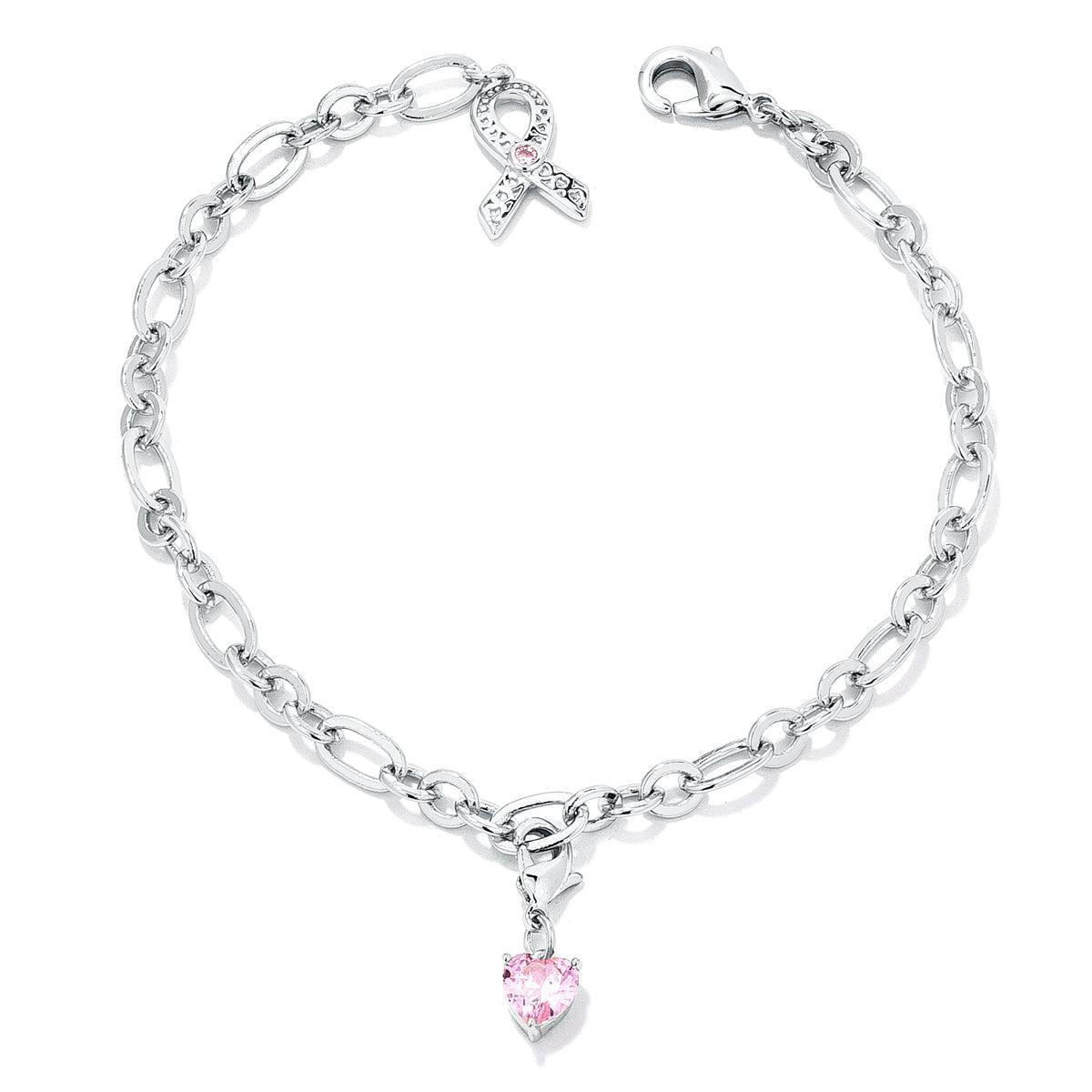 Breast Cancer Awareness Ribbon and Heart Charm Bracelet - Flyclothing LLC