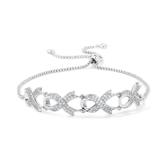 Rhodium Plated Pave CZ Ribbon Bracelet - Flyclothing LLC