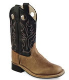 Old West Light Brown Black Youth Square Toe Boots - Old West