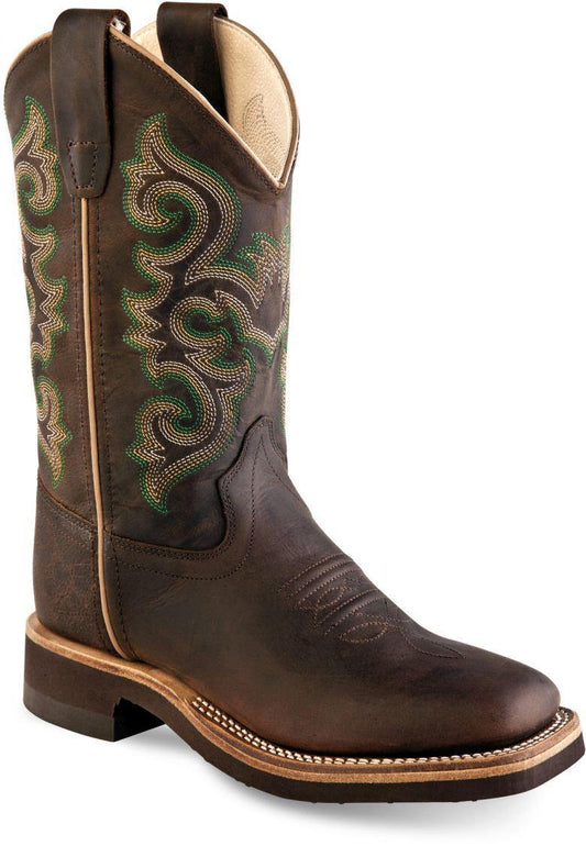 Old West Brown Oily Youth Square Toe Boots - Old West