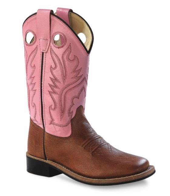 Old West Tan Youth Pink Square Toe Boots - Old West