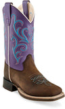 Old West Brown Purple Youth Square Toe Boots - Old West