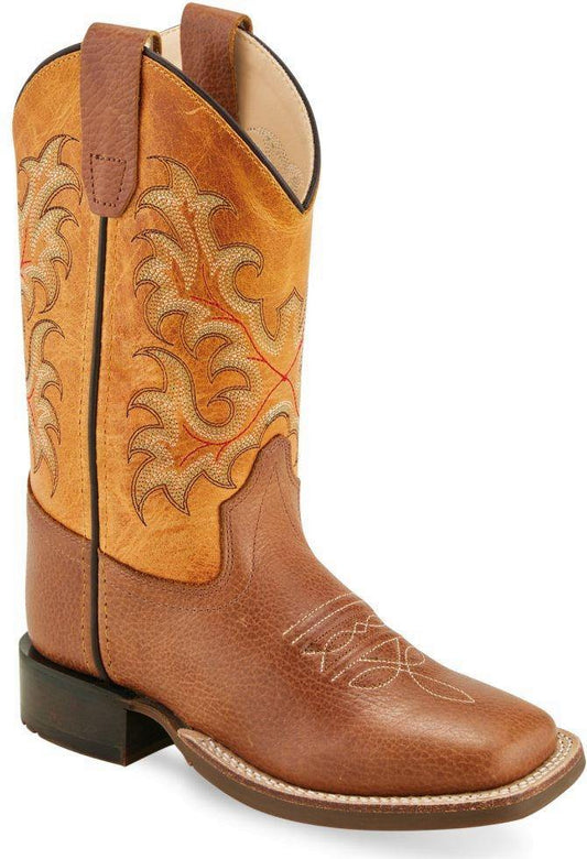 Old West Tan Grenadine Yellow Youth Square Toe Boots - Old West