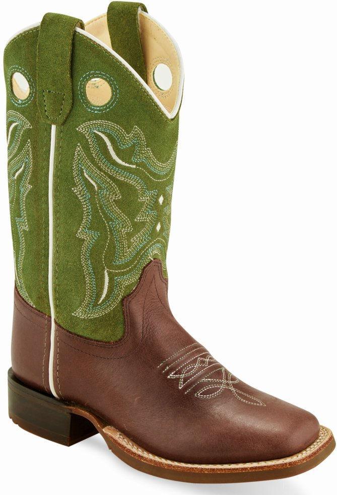 Old West Woody Light Earth Light green Suede Childrens Square Toe Boots - Old West