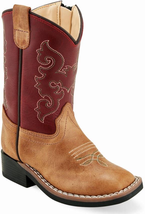 Old West Cactus Tan Red Toddler Square Toe Boots - Old West