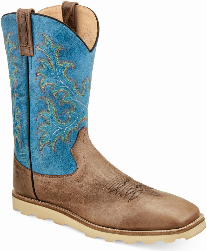 Old West Cactus Brown Grenadine Blue Mens Square Toe Boots - Old West