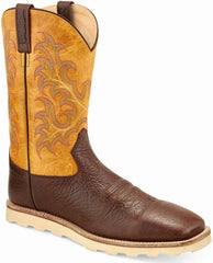 Old West Brown Shrunken Print Grenadine Yellow Mens Square Toe Boots - Old West