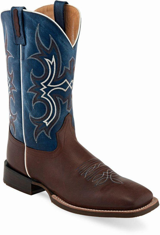 Old West Dark Brown Blue Mens Square Toe Boots - Old West