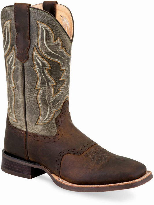 Old West Brown Green Mens Square Toe Boots - Old West