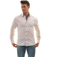 Gravity Homme Men's Long Sleeve Button Down / Pure White C11 - Flyclothing LLC