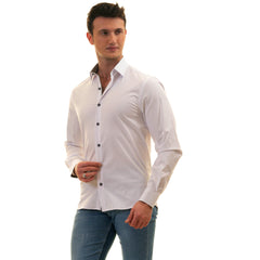 Gravity Homme Men's Long Sleeve Button Down / Pure White C11 - Flyclothing LLC