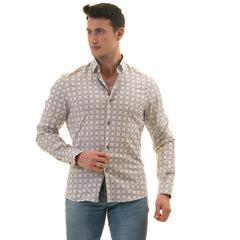 Gravity Homme Men's Long Sleeve Button Down / Shagreen Blanc C2 - Flyclothing LLC