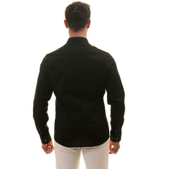 Gravity Homme Men's Long Sleeve Button Down / Pure Noir C3 - Flyclothing LLC