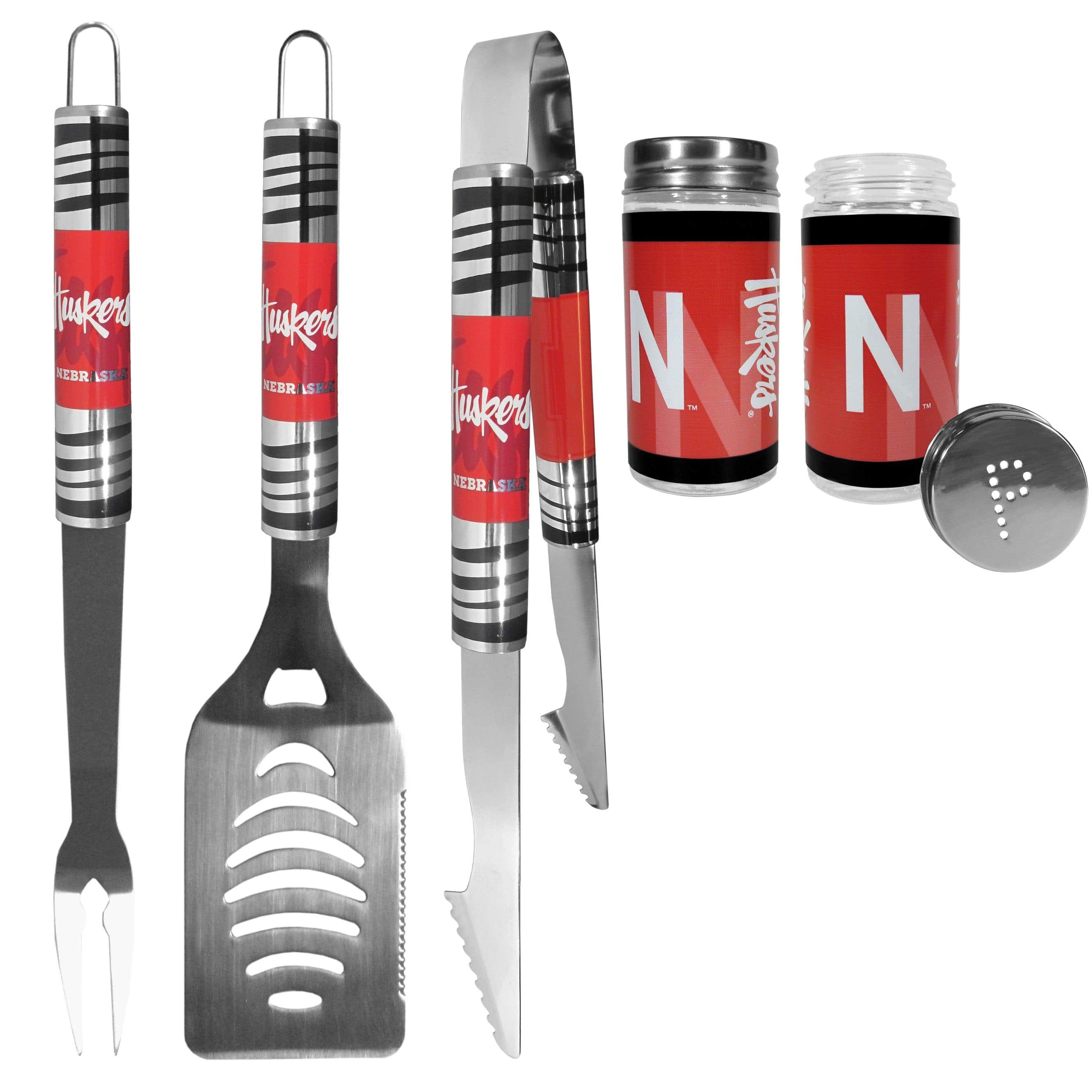 Nebraska Cornhuskers 3 pc Tailgater BBQ Setand Salt and Pepper Shaker Set - Flyclothing LLC