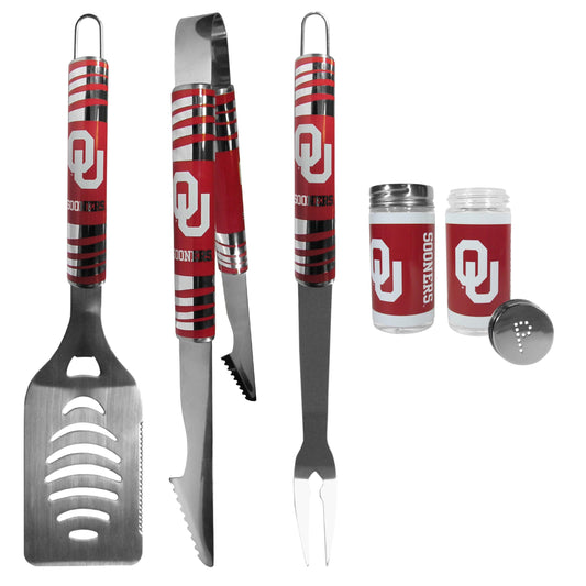 Oklahoma Sooners 3 pc Tailgater BBQ Set and Salt and Pepper Shaker Set - Flyclothing LLC