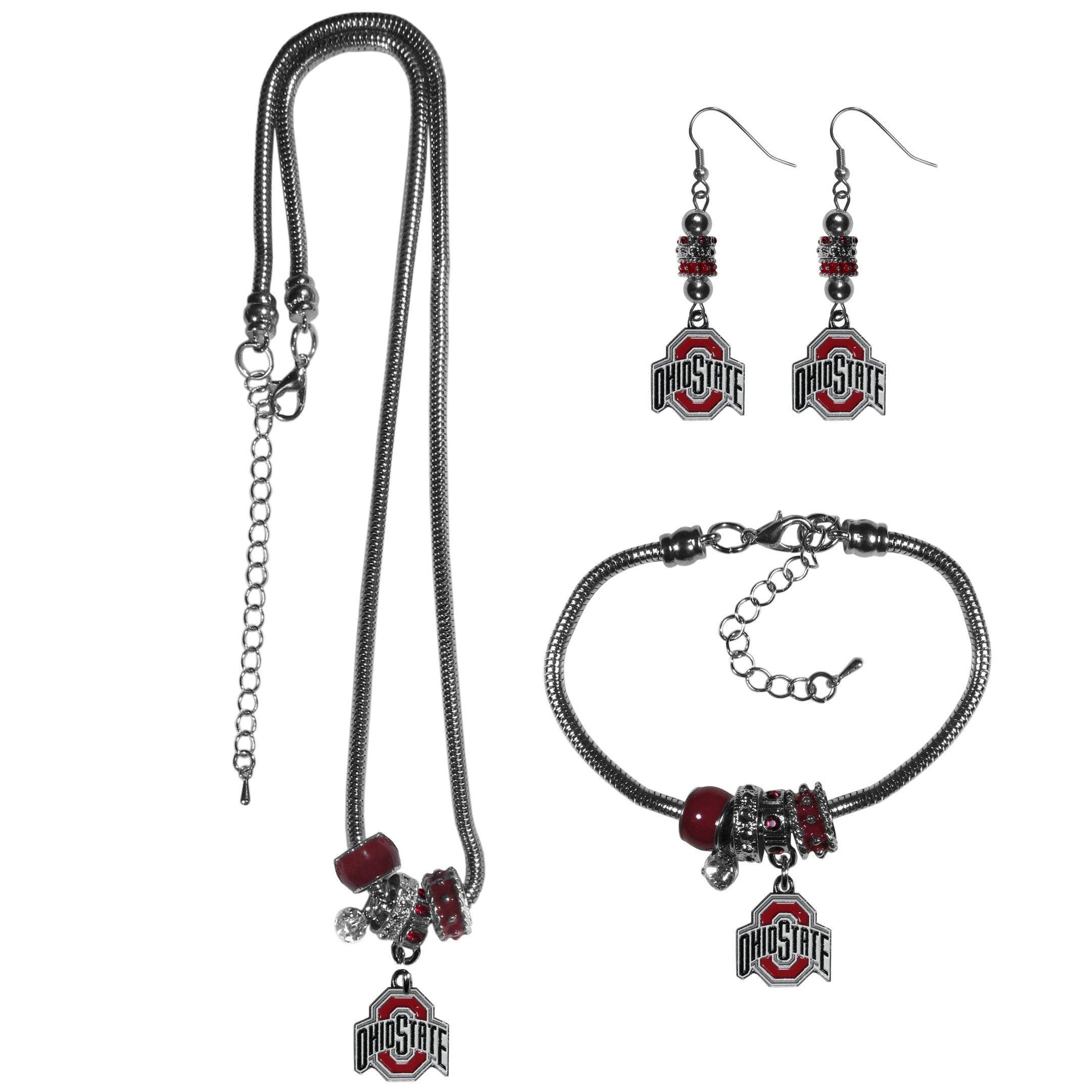 Ohio St. Buckeyes Euro Bead Jewelry 3 piece Set - Flyclothing LLC