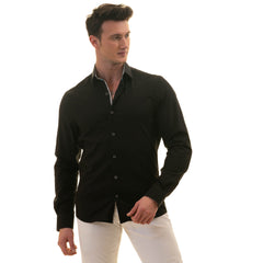 Gravity Homme Men's Long Sleeve Button Down / Pure Noir C3 - Flyclothing LLC