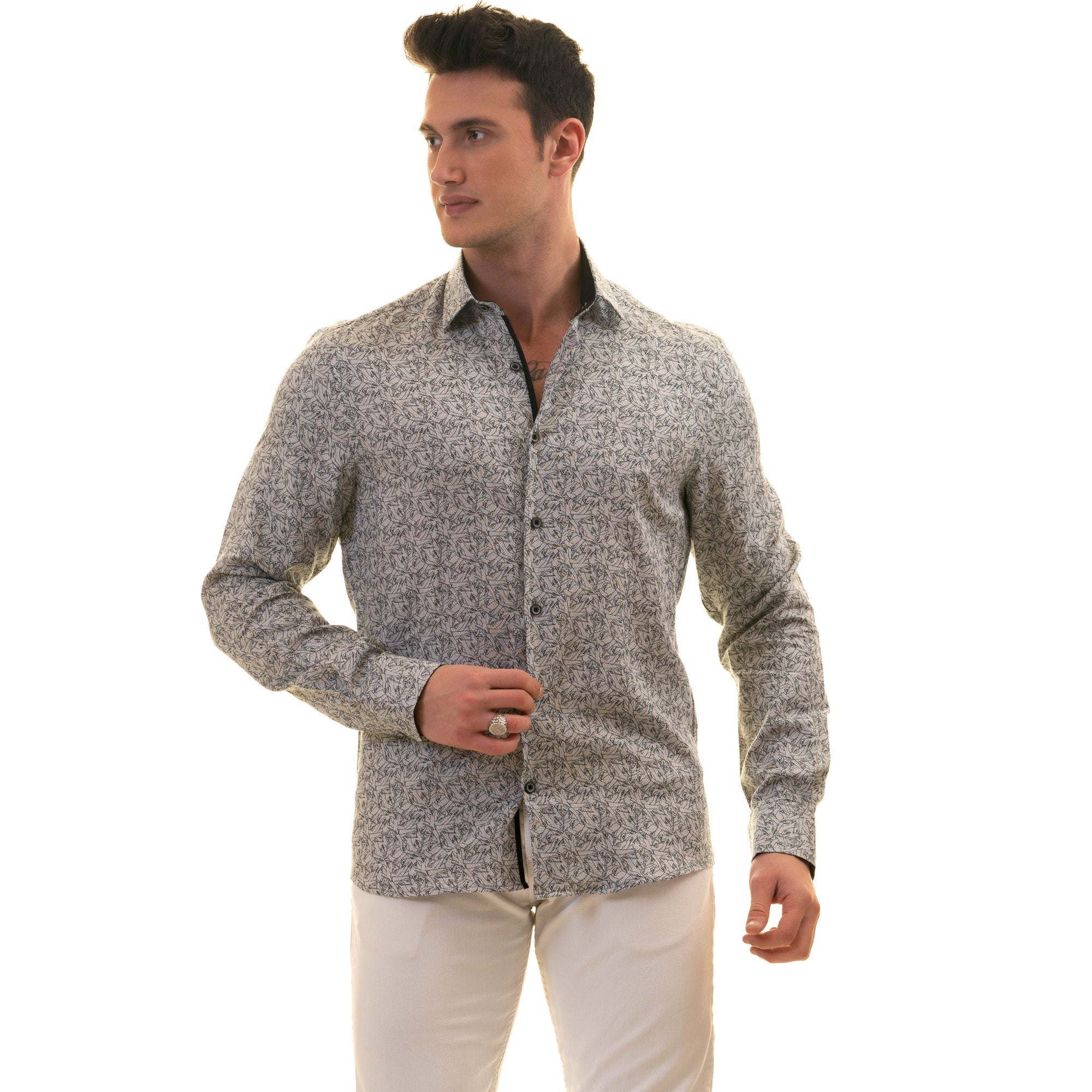 Gravity Homme Men's Long Sleeve Button Down / Picasso Gray C5 - Flyclothing LLC