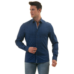 Gravity Homme Men's Long Sleeve Button Down / Incognito Blue C6 - Flyclothing LLC