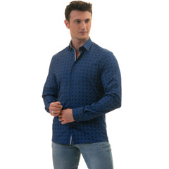 Gravity Homme Men's Long Sleeve Button Down / Incognito Blue C6 - Flyclothing LLC