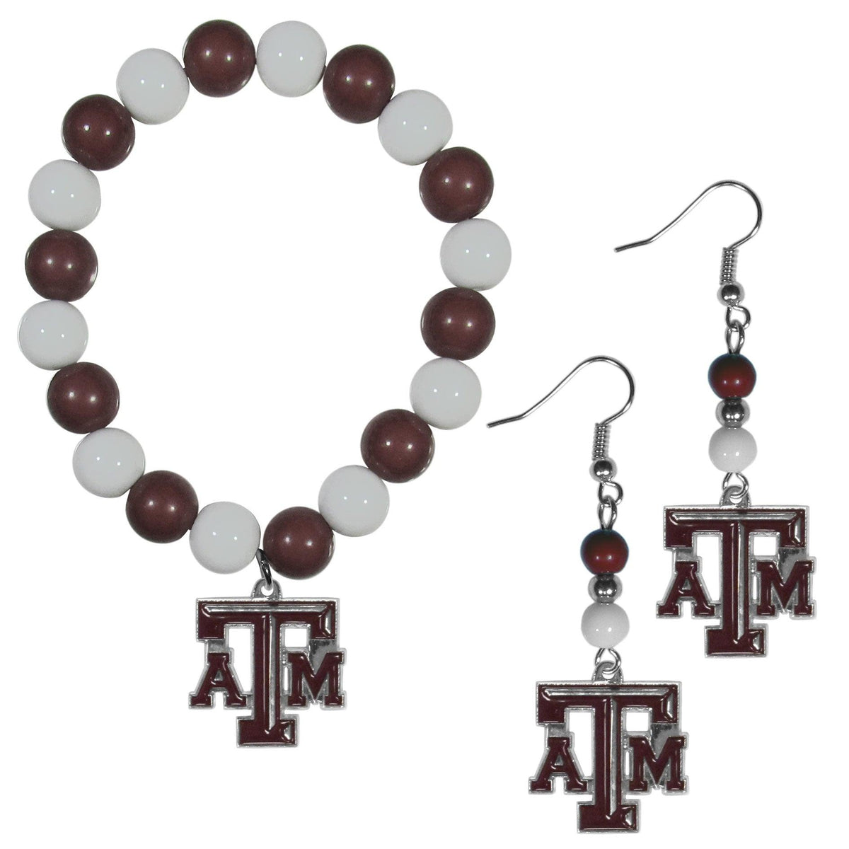 Texas A & M Aggies Fan Bead Earrings and Bracelet Set - Flyclothing LLC