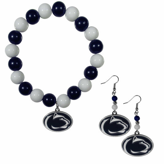 Penn St. Nittany Lions Fan Bead Earrings and Bracelet Set - Siskiyou Buckle