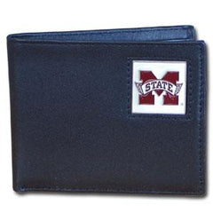 Mississippi St. Bulldogs Leather Bi-fold Wallet Packaged in Gift Box - Flyclothing LLC