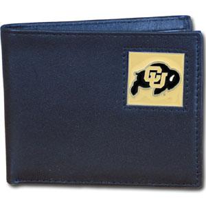 Colorado Buffaloes Leather Bi-fold Wallet Packaged in Gift Box - Siskiyou Buckle