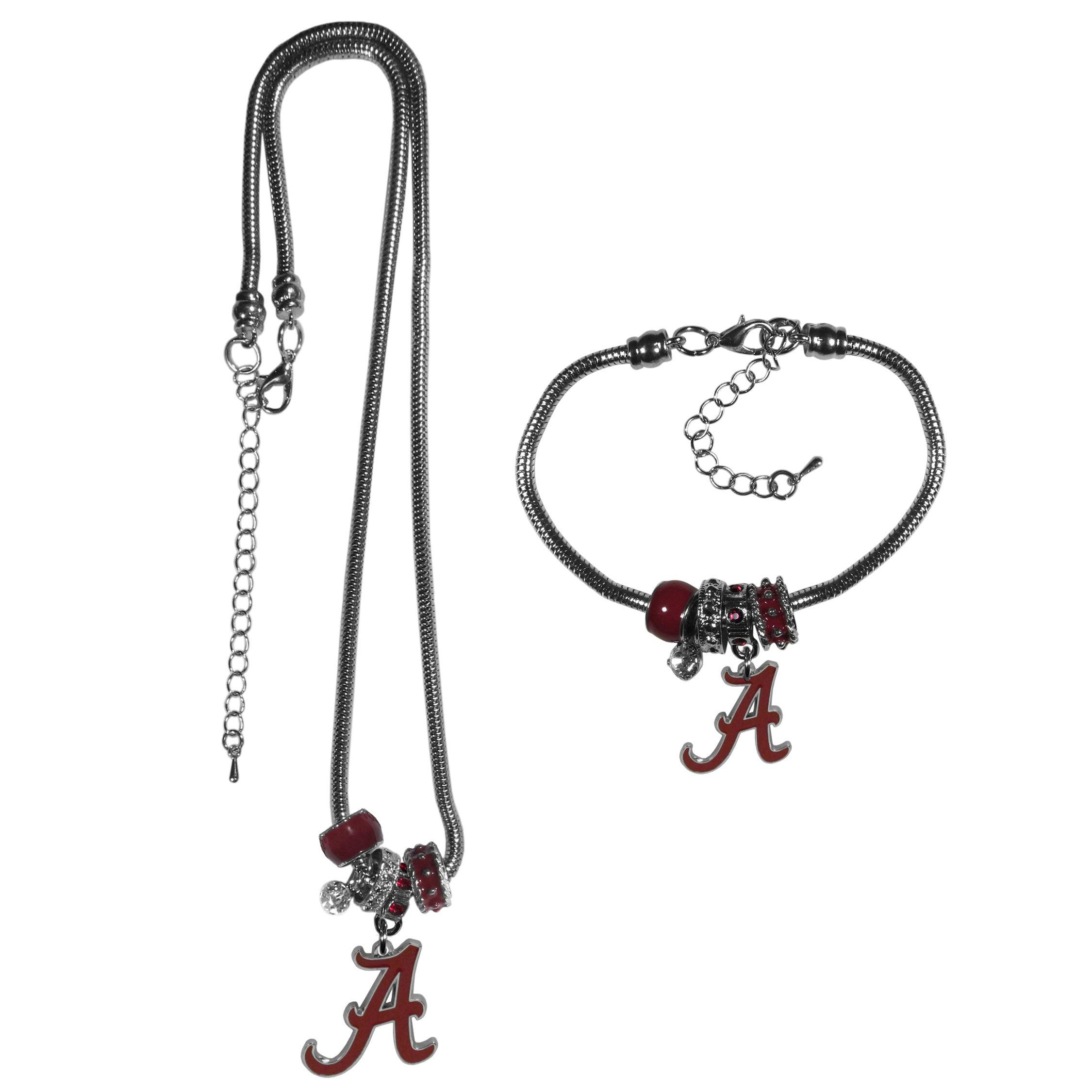 Alabama Crimson Tide Euro Bead Necklace and Bracelet Set - Flyclothing LLC