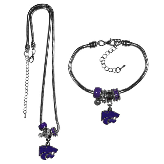 Kansas St. Wildcats Euro Bead Necklace and Bracelet Set - Flyclothing LLC